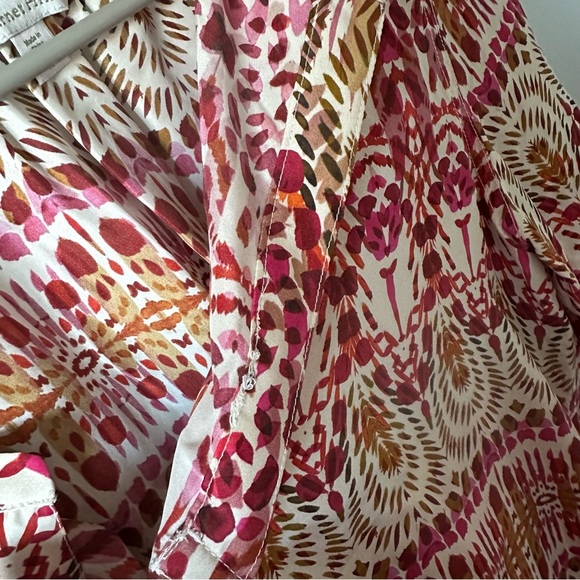 Garnet Hill 100% Silk Floral Green and Orange Ikat Women's Top Size 16 - Picture 6 of 13